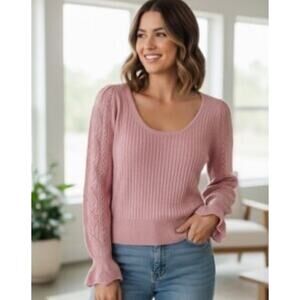 Sundance Pointelle Puff Sleeve Sweater Pink Women's XXL